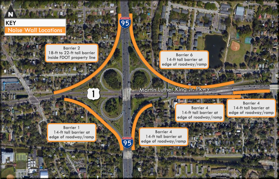 Noise Barrier Wall Locations I-95 and MLK